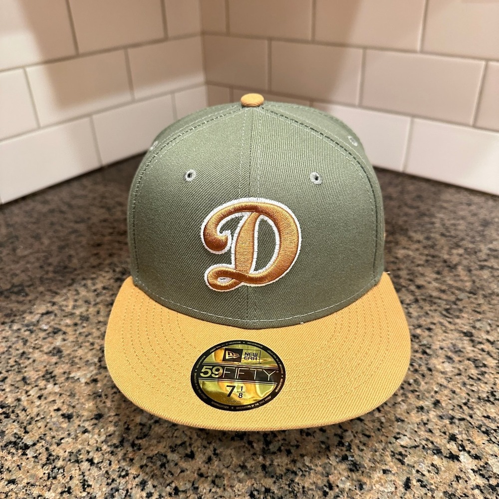 Los‎ Angeles Dodgers New Era 59FIFTY Fitted Hat 7 1/8 Olive Gold Men's Cap